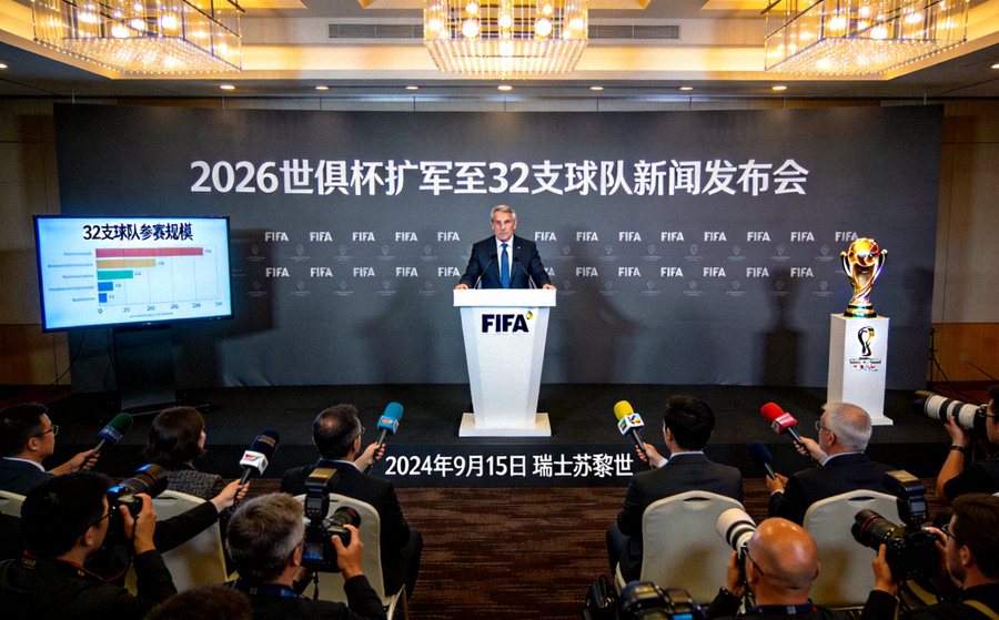 2026世俱杯扩军至32支球队的官方新闻发布会现场